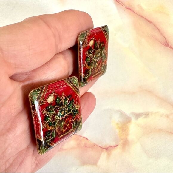 Square Christmas post earrings - Picture 6 of 7